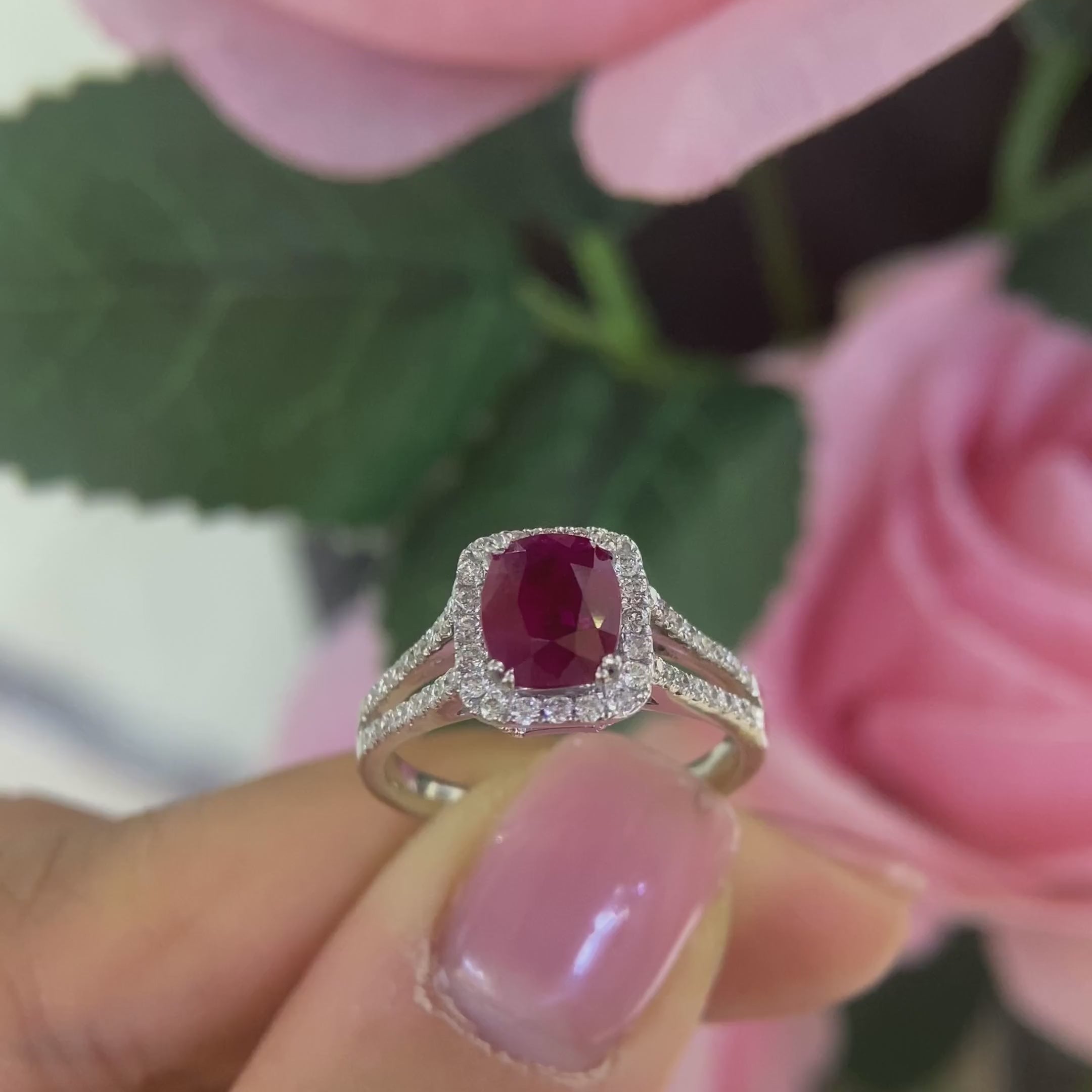 18K White Gold Ring with 1.60CT Ruby & 0.45CT Diamonds | RDR008 ITJJ