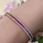 Chic  and Lustrous 18K Rose Gold Bangle with Round Diamonds Multi-Colored Sapphires