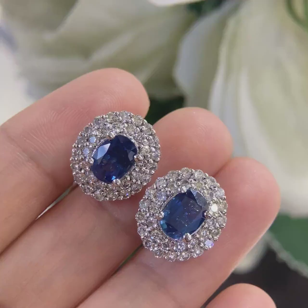 14K White Gold 3.50ct Sapphires Earrings with 1.76ct in Diamonds. SDER009 G,NJJ