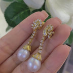 18K Yellow Gold Diamond & Pearl Drop Earrings – 1.00CT | IJST