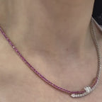 18KT White & Rose Gold Sapphire and Diamond Necklace with Baguette Center SDN TJSI