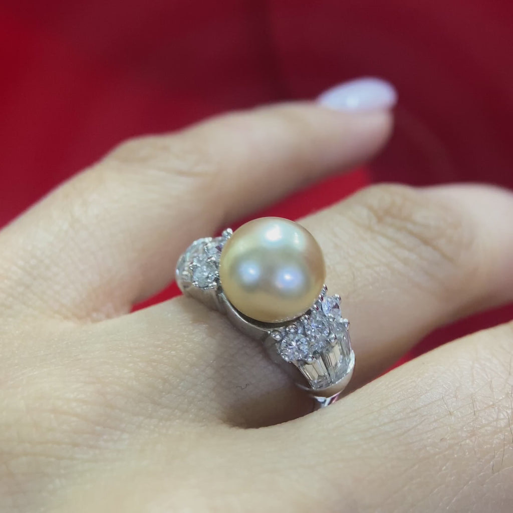 18K White Gold Natural Pearl & Diamond Ring – 1.10CT Diamonds | PEARL01