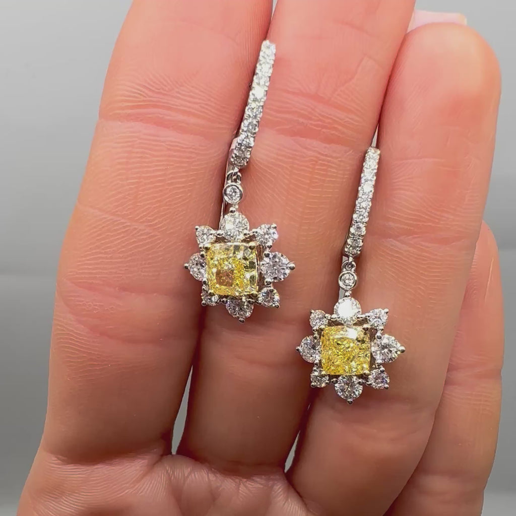14K White Gold Earrings with 4.67ct Lab Grown Yellow & White Diamonds