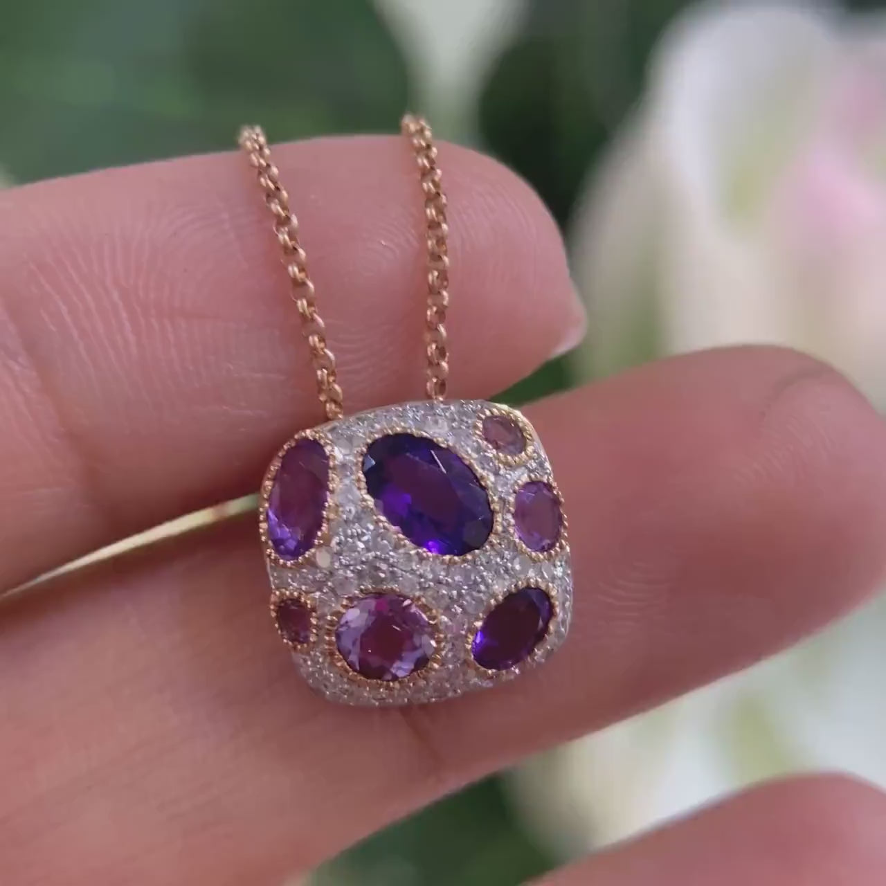 14K Rose gold  1.16 Amethyst & 0.26ct in Diamonds Pendant