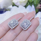 Baguettes And Rounds 2.19cts Cluster In A Halo Diamond Dangling Earrings