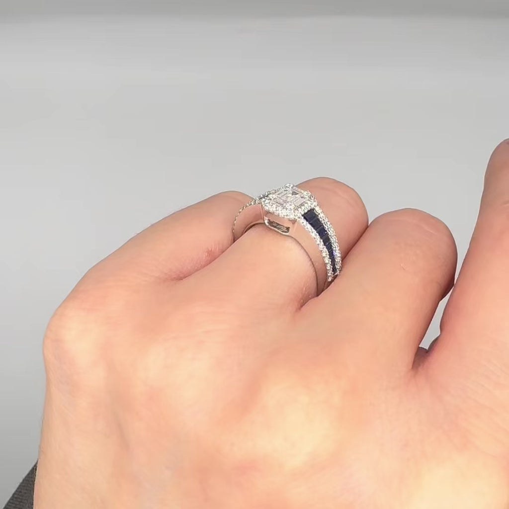 14K White Gold 0.69CT Diamonds & 0.88CT Sapphires Ring RN4313SA-003