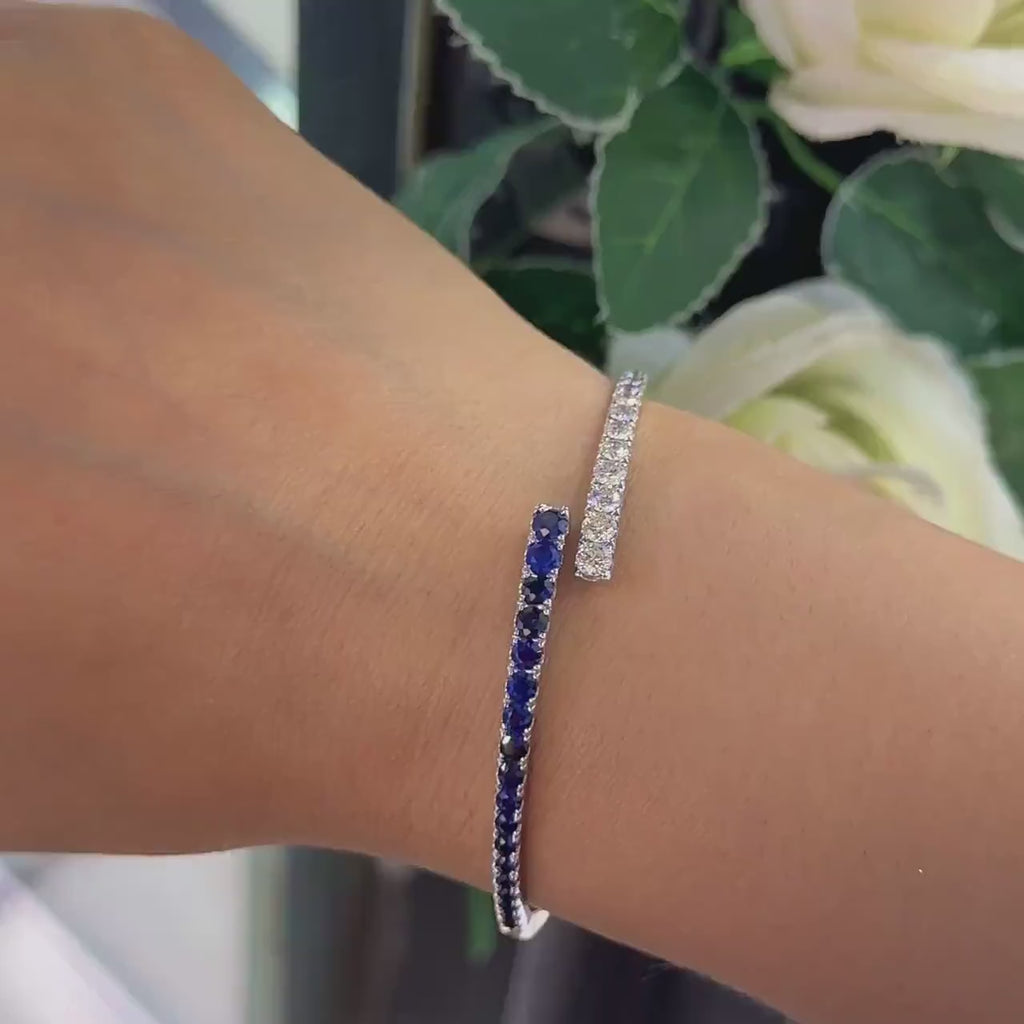 14Kt White Gold Diamond Sapphire Bracelet Bangle with 1.44ct rd Diamonds & 1.85ct. rd Sapphires . G-H color,GTJJ.