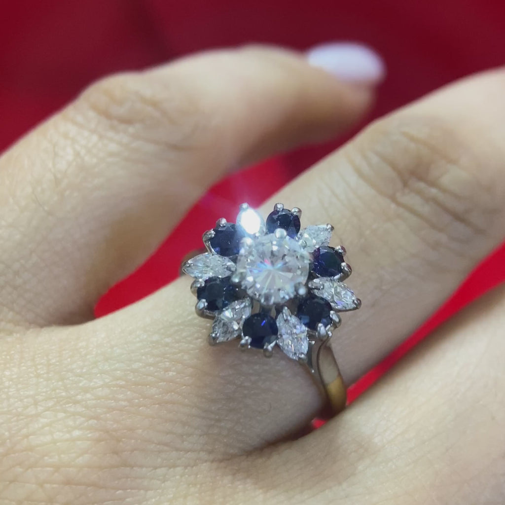 18K Yellow & White Gold Sapphire & Diamond Flower Ring – 0.60CT Sapphire / 1.00CT Diamonds | SDR007
