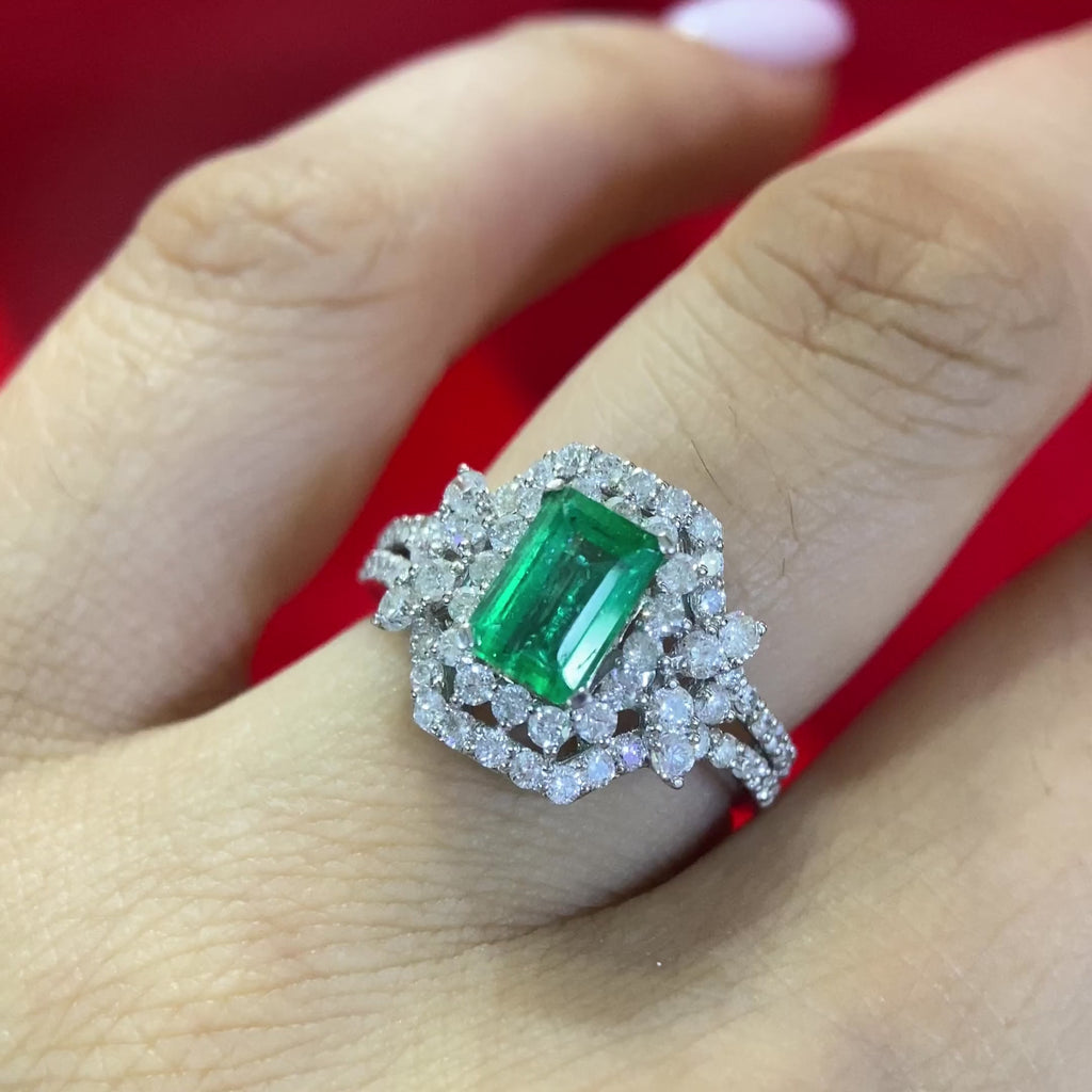 18K White Gold Natural Emerald & Diamond Ring – 1.25CT Emeralds / 1.11CT Diamonds | EMR009 ILJJ