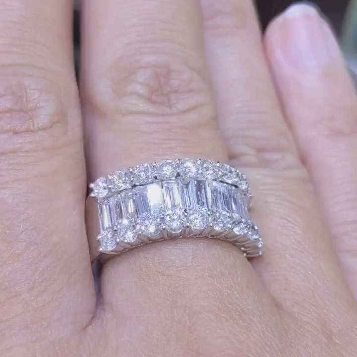 Diamond Engagement Ring, Anniversary gift, Promise ring, 2.65CT Round and Baguette Shaped Diamonds Band