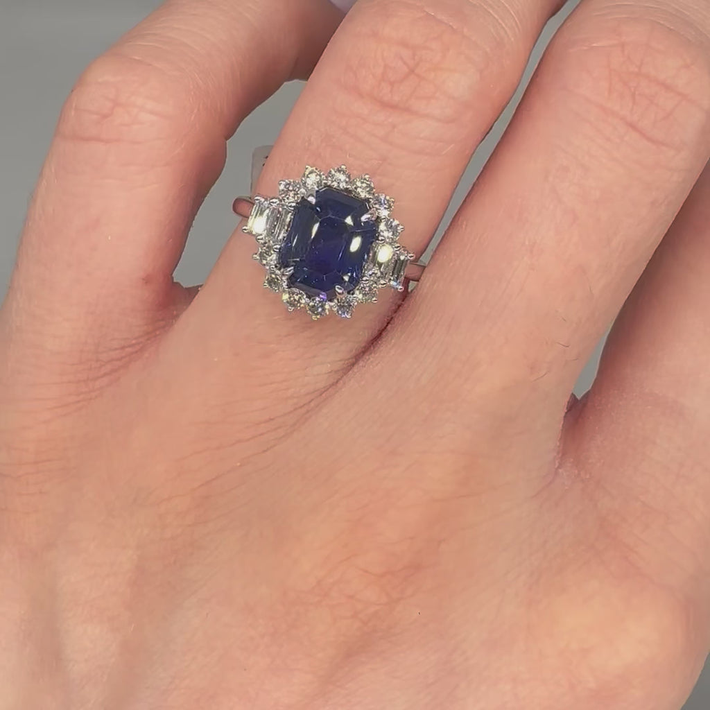 14K White Gold 2.91CT GIA Sapphire & 1.53CT Diamond Ring