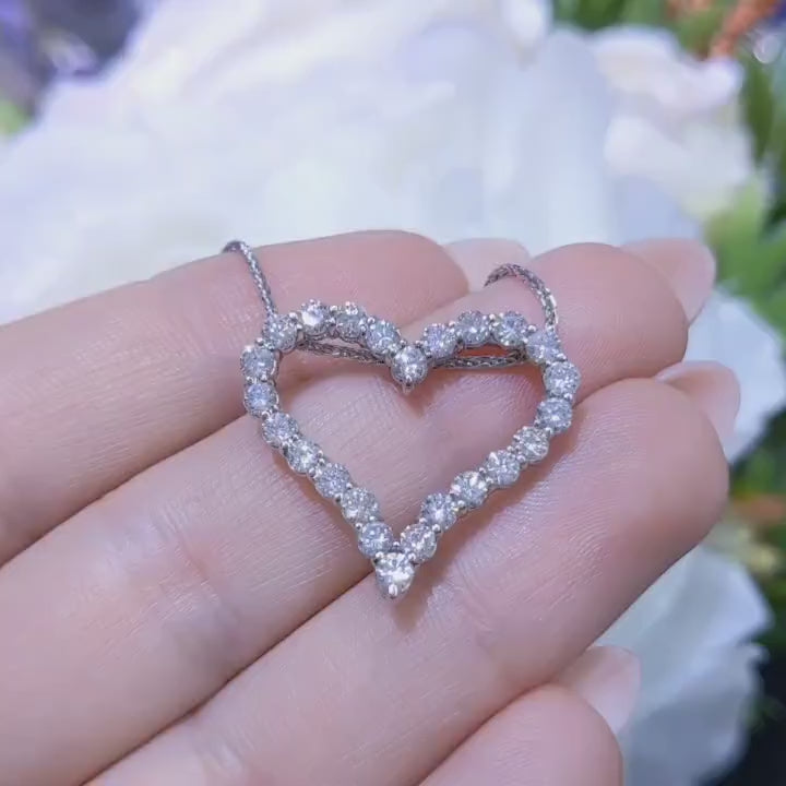 Prong Set Heart Shape 1.55cts Diamond Pendant in 14K White Gold Necklace