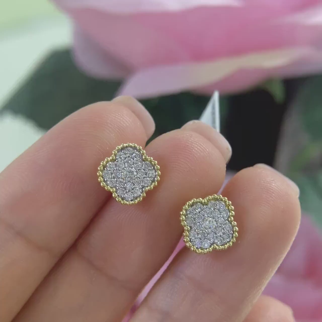 14K Yellow Gold Claver Style 0.39ct Diamonds Earrings.  DCE146021 ATJ