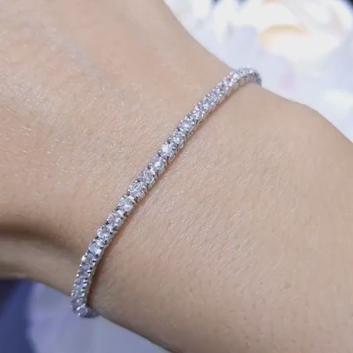 High Quality 3.30ct Natural Round Diamonds 14K White Gold Tennis Bracelet