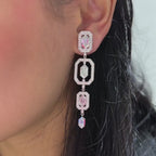 Art Deco Style White Gold Lab Diamond Elongated Drop Earrings