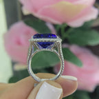 18K White Gold Cushion Cut Natural Tanzanite & Diamond Ring – 16.05CT Tanzanite / 1.55CT Diamonds | TANR011