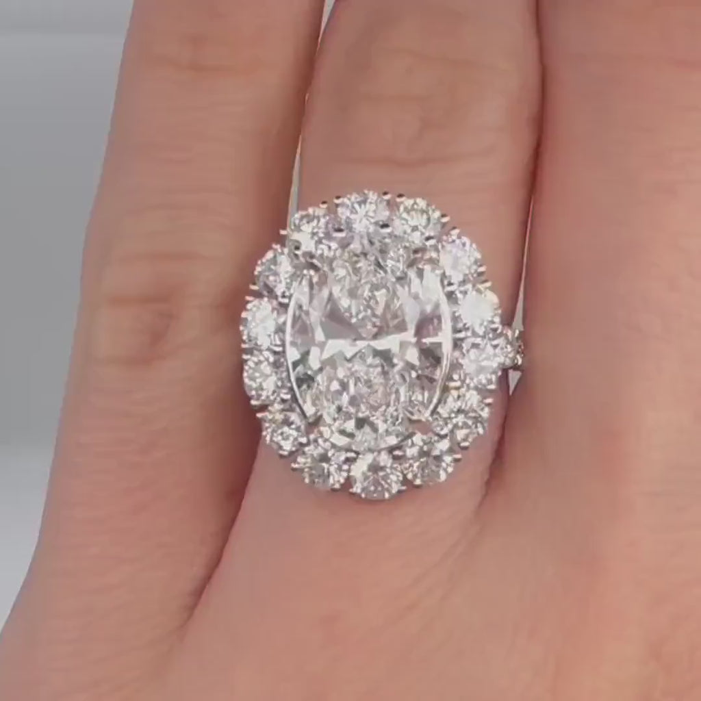 18KT White Gold 5.04ct Oval IGI Certified Lab-Grown Diamond Ring with 2.90ctw Natural Diamonds. OVER020 ANJJ