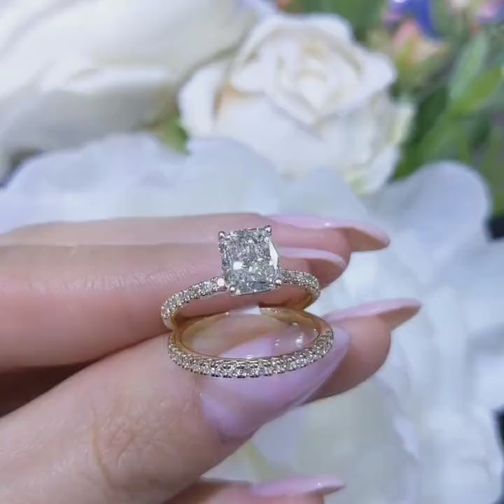 GIA Certified 1.74ct Engagement Ring In 14K Yellow Gold With Perfect Match Wedding Band