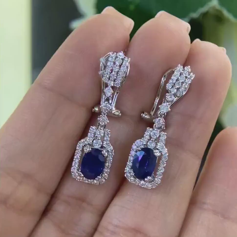 18K White Gold Sapphire & Diamond Earrings – 1.65CT Sapphire / 1.05CT Diamonds | EJJ