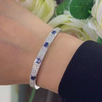 18Kt White Gold Diamonds Sapphire Bangel Bracelet 1.63ct rd cut diamonds, G color Vs2 & 1.72ct emerald cut sapphire. SDB0012 GSLJ