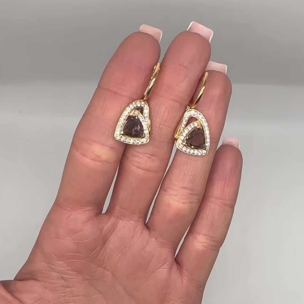 18K Yellow Gold 3.05ct Smoky Topaz & 0.95ct Diamond Drop Earrings DIER0147 IIJJ