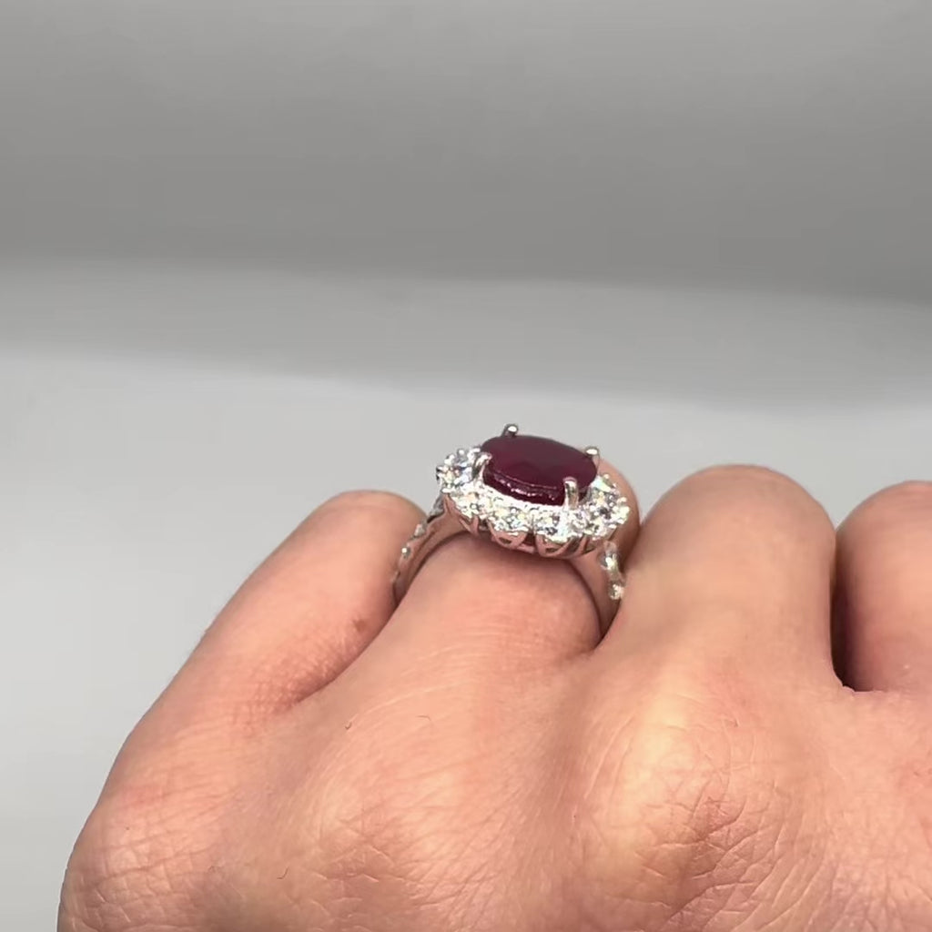 18K White Gold Ring with 5.16CT Lab-Grown Ruby & 2.45CT Natural Diamonds RUBDR014 NJJJ