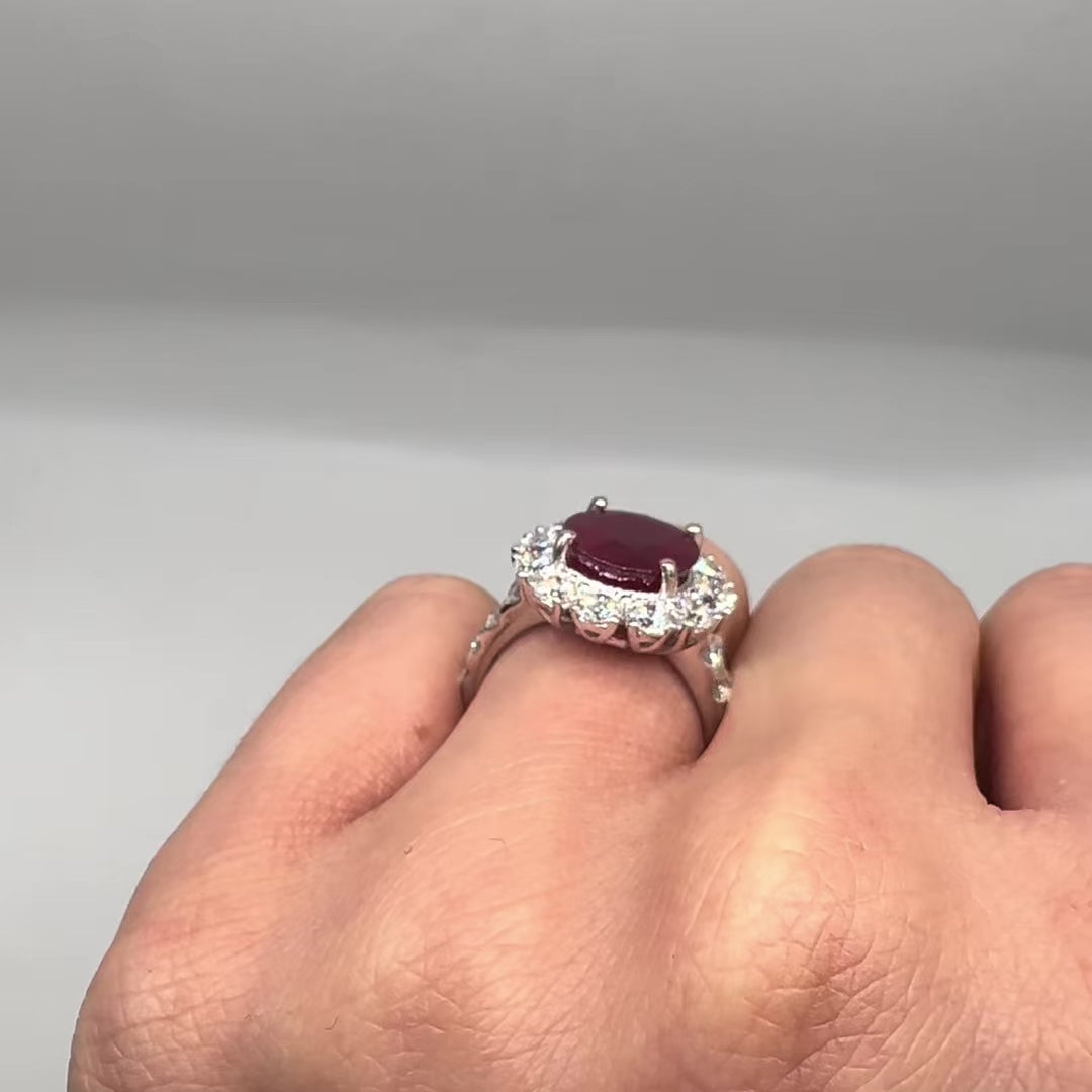 18K White Gold Ring with 5.16CT Lab-Grown Ruby & 2.45CT Natural Diamonds RUBDR014 NJJJ