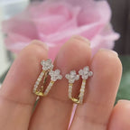 14K Yellow Gold Little Flower Huggie Style Earrings with 0.35ct in Diamonds.