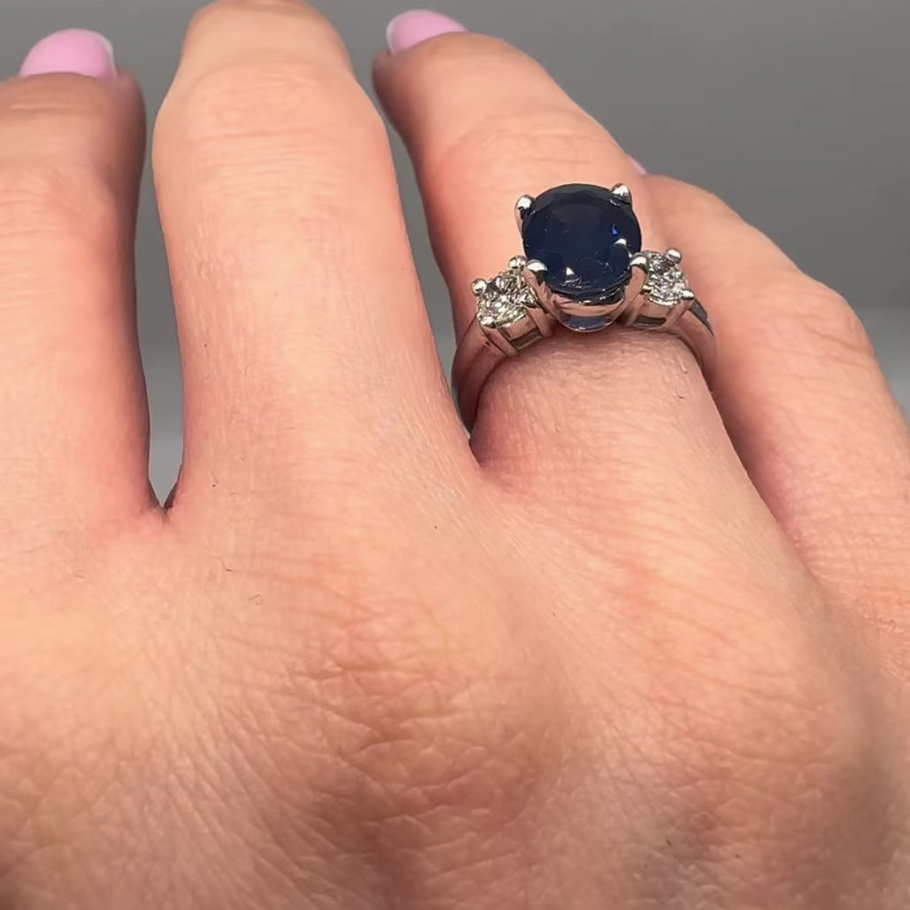 14K White Gold Sapphire & Diamond Three-Stone Ring – 3.50ct Sapphire, 0.60ct Diamonds SDR018 STJ