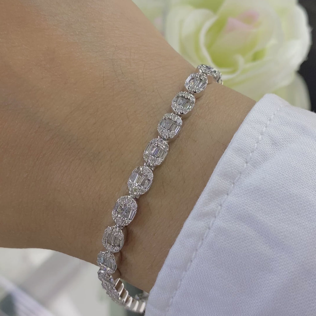 14K White Gold Diamond Bracelet with 4.75CT Baguette and Round Diamonds DB082 GESJ