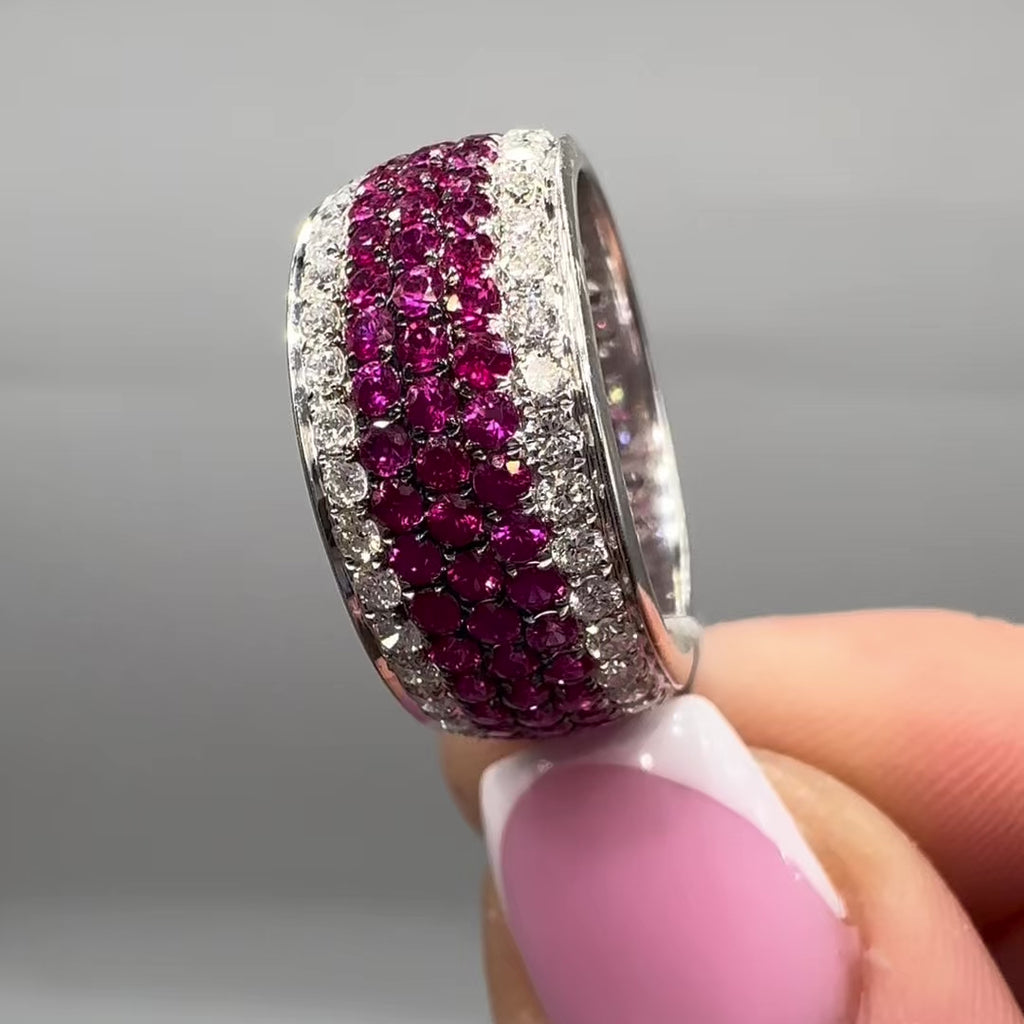 18K White Gold 3.04CT Ruby & 1.39CT Diamond Pavé Ring IETJ