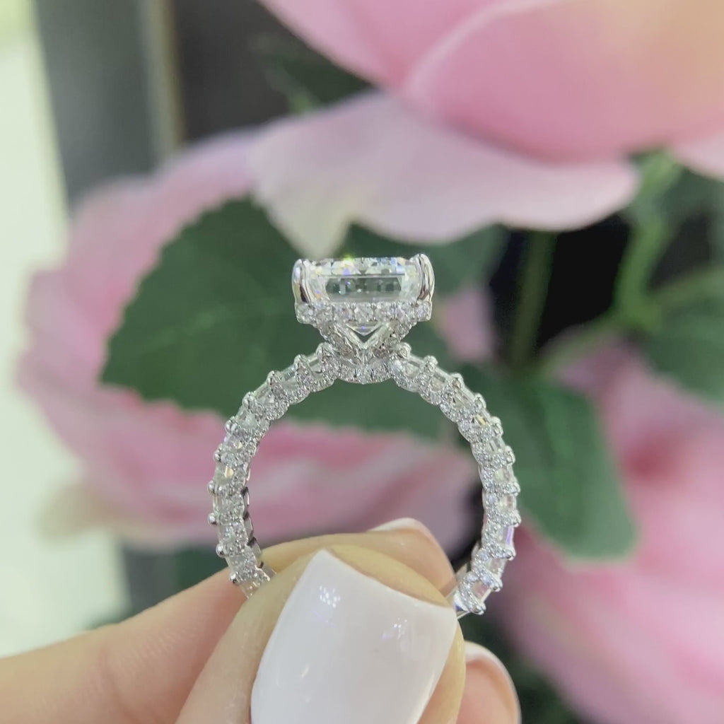 18K White Gold Emerald Cut Lab-Grown Diamond Ring – 5.04CT Center / 2.31CT Side Diamonds D/VS1 | EMER011