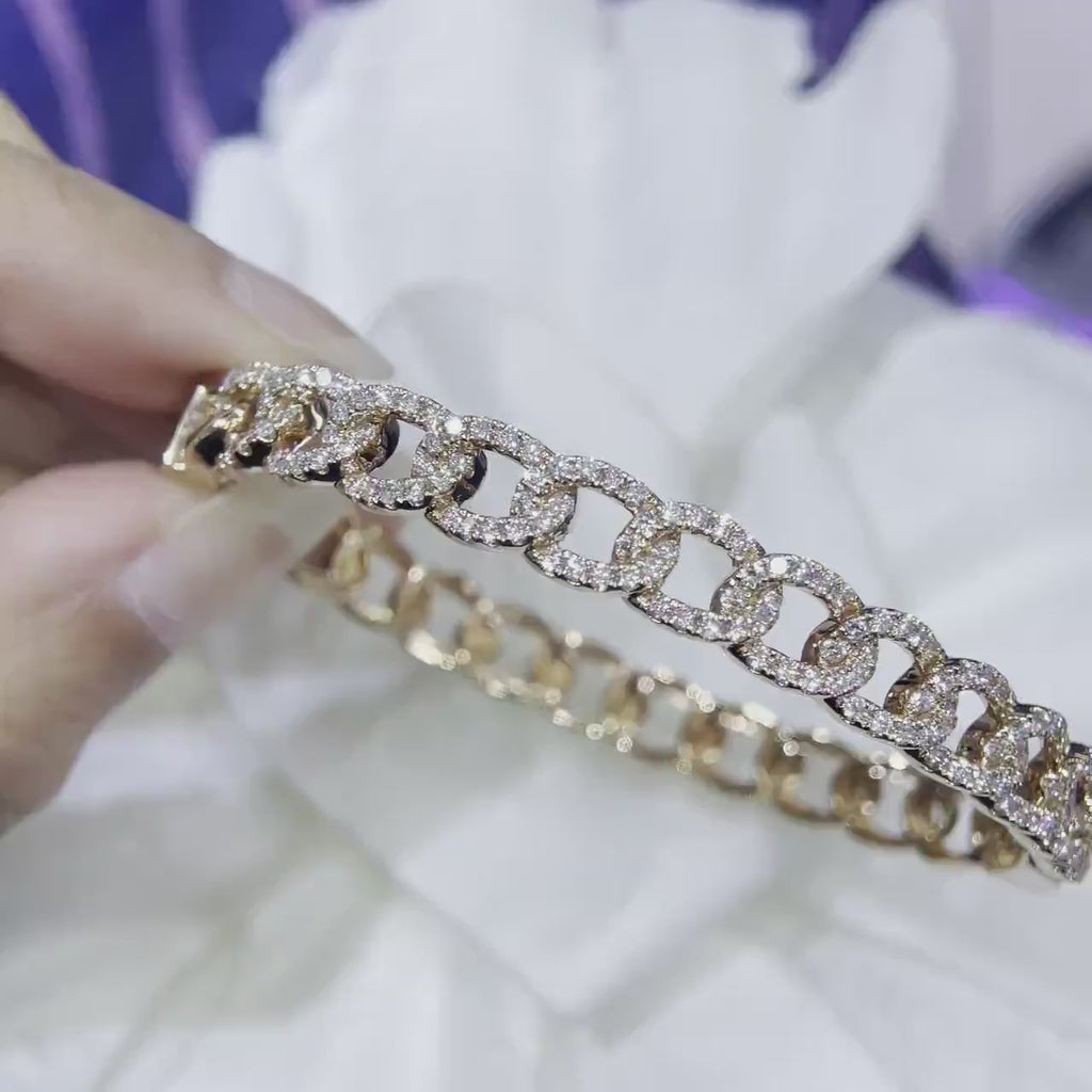 Rose Gold Half Circle Diamond Chain Link Style Bangle