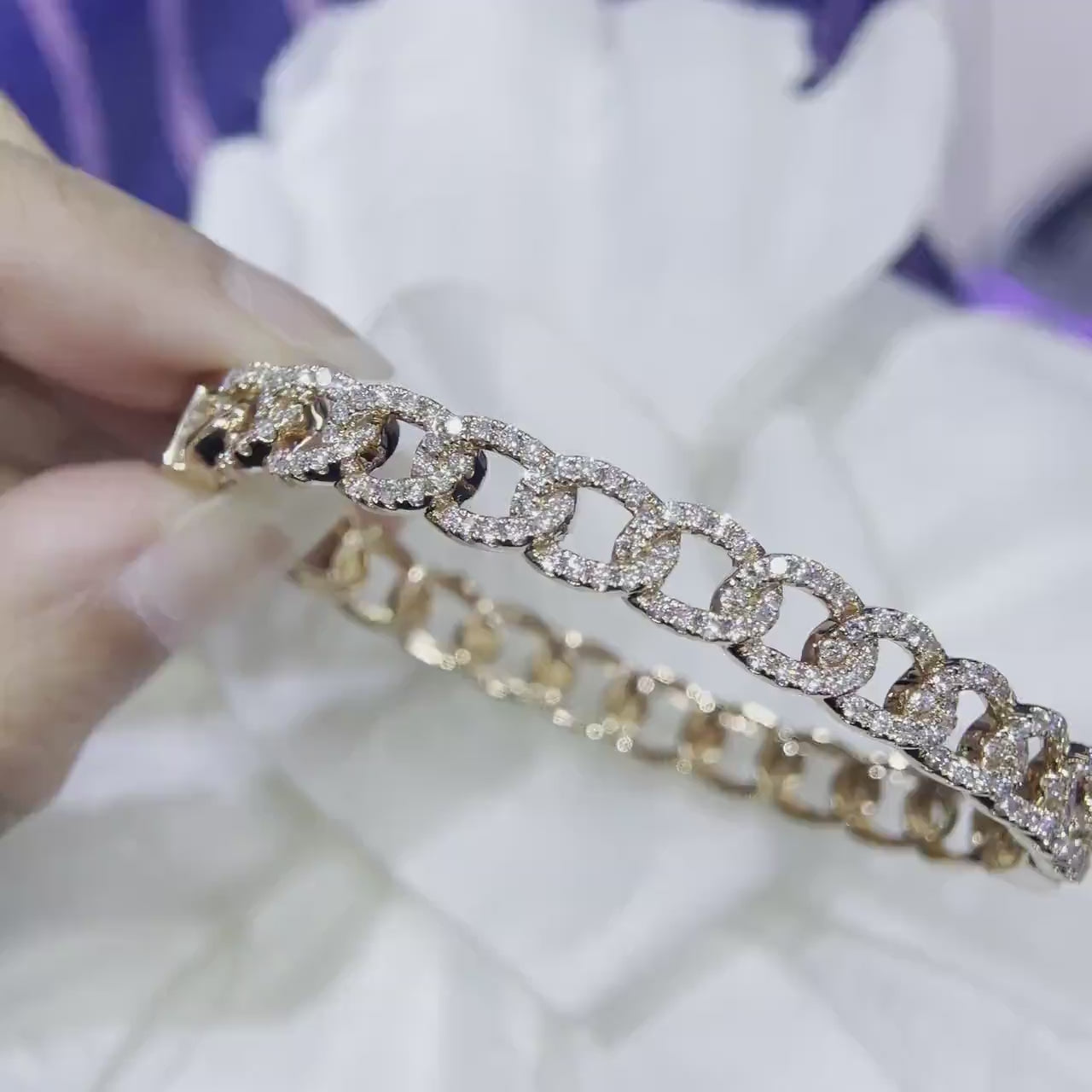 Rose Gold Half Circle Diamond Chain Link Style Bangle