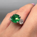 14K White Gold 3.84ct Emerald & 1.42ct Diamond Three-Stone Ring EMDR023 ZTJJ
