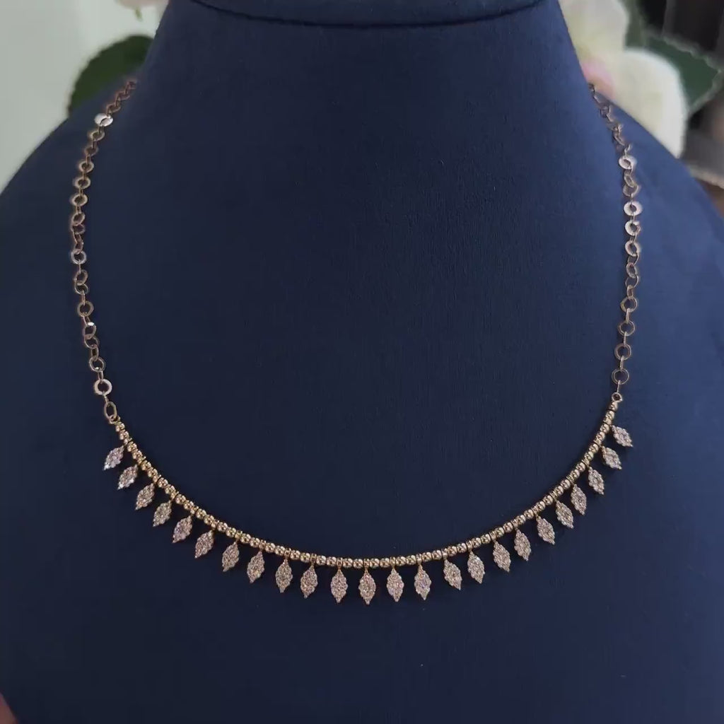 Rose Gold Chain with Beaded Smile Shape Bar with Marquise Shape Diamond Charms