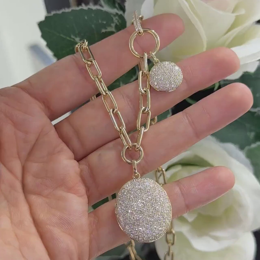 14K Yellow Gold Link Chain Necklace 3.70ct in Diamonds ,G color , VS2 clarity.