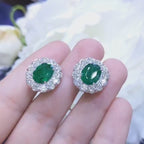 14K White Gold Emerald & Diamond Floral Earrings – 8.55CT | EMER022