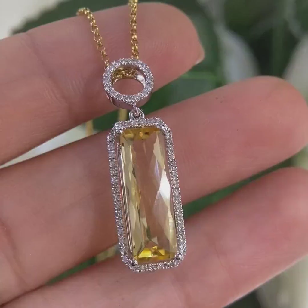 14K Gold 3.86ct  Lemon Quartz & 0.18ct in Diamonds Pendant AJJ