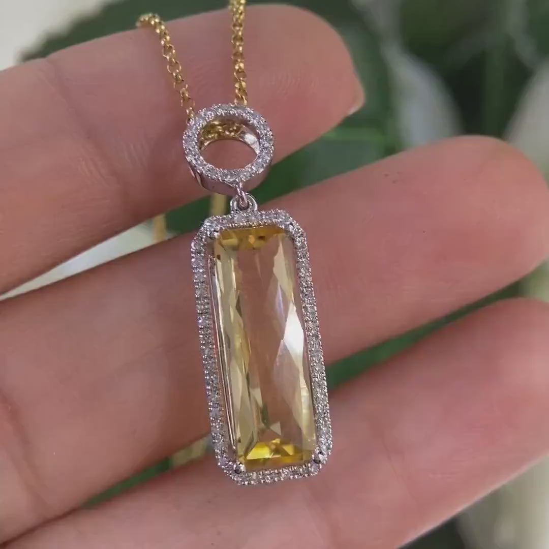 14K Gold 3.86ct  Lemon Quartz & 0.18ct in Diamonds Pendant AJJ
