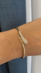 Yellow Gold Diamond and Emerald Bypass Bangle