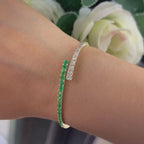14Kt Yellow Gold Diamond Emerald Bangel bracelet with 1.46ct in Emeralds and 1.48ct rd diamonds .G-H color, VS2 .  GAZT