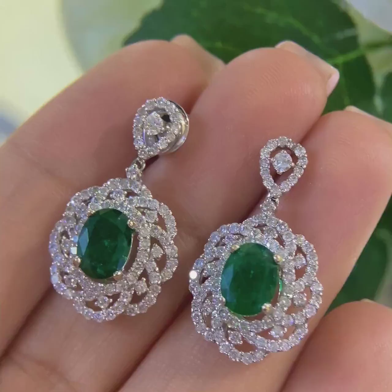 18K White Gold Emerald & Diamond Earrings – 2.41CT Emeralds / 2.25CT Diamonds | AEJJ
