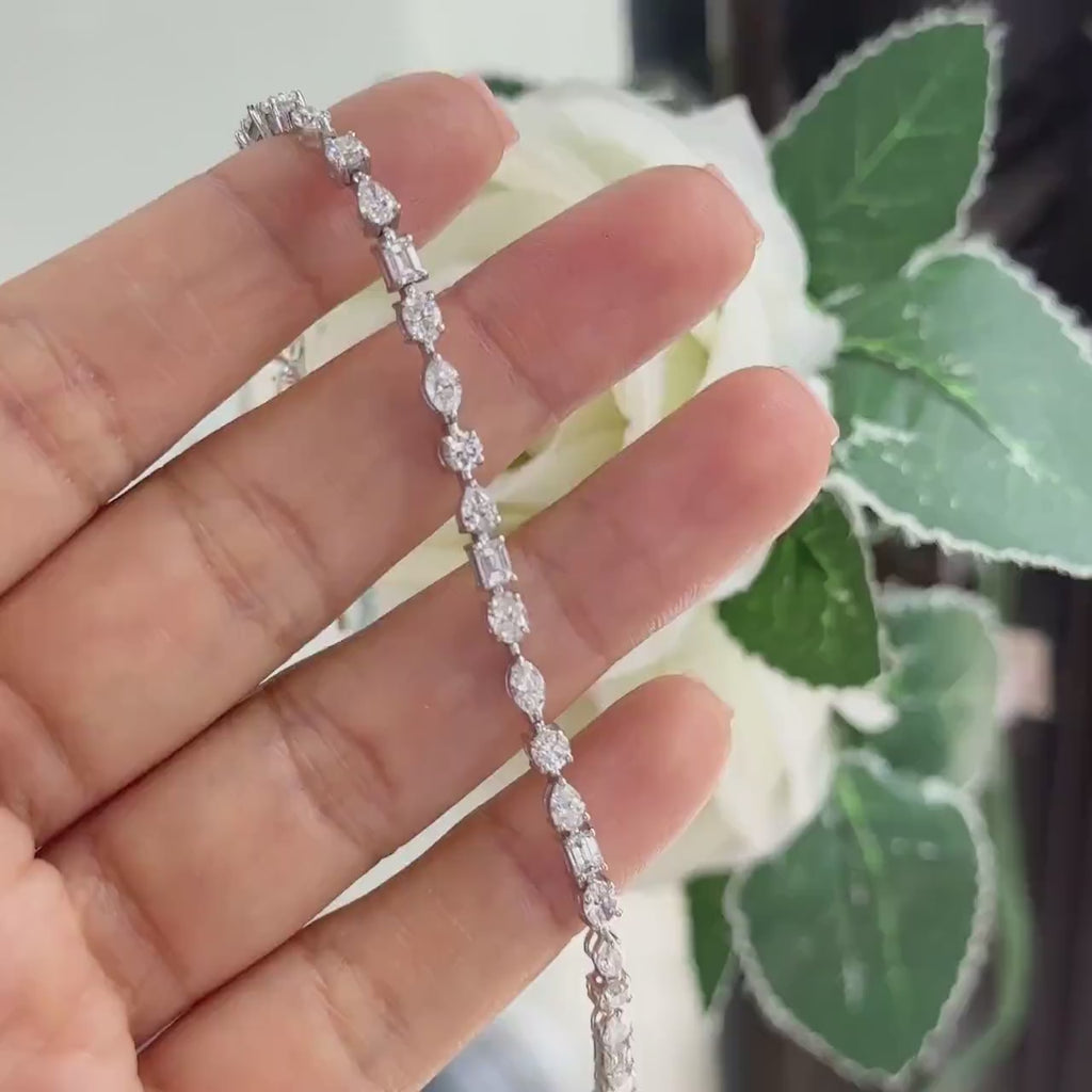 18K White Gold Fancy Shape Cut Diamond Tennis Bracelet