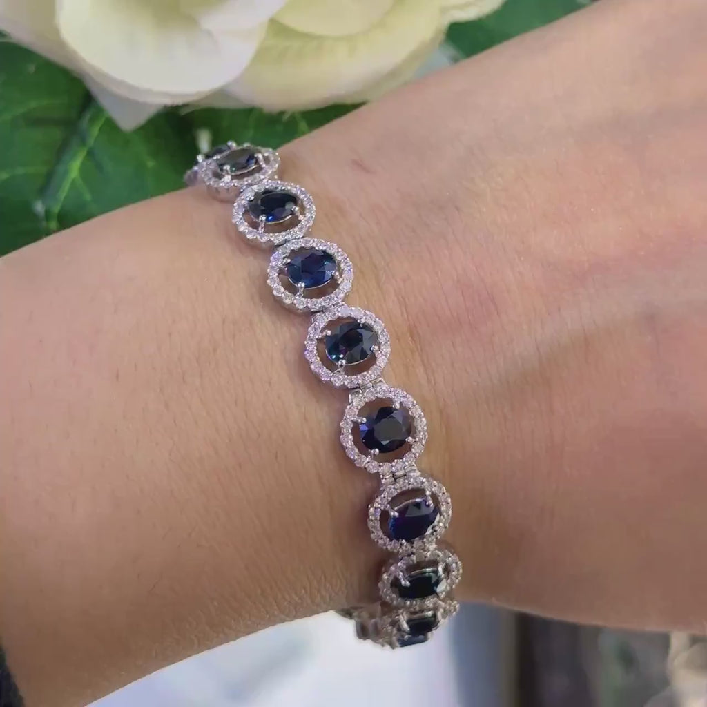 18Kt White Gold Bracelet 3.72ct Natural  Diamonds with 14.55ct Saphires Natural . SDB001 AAST