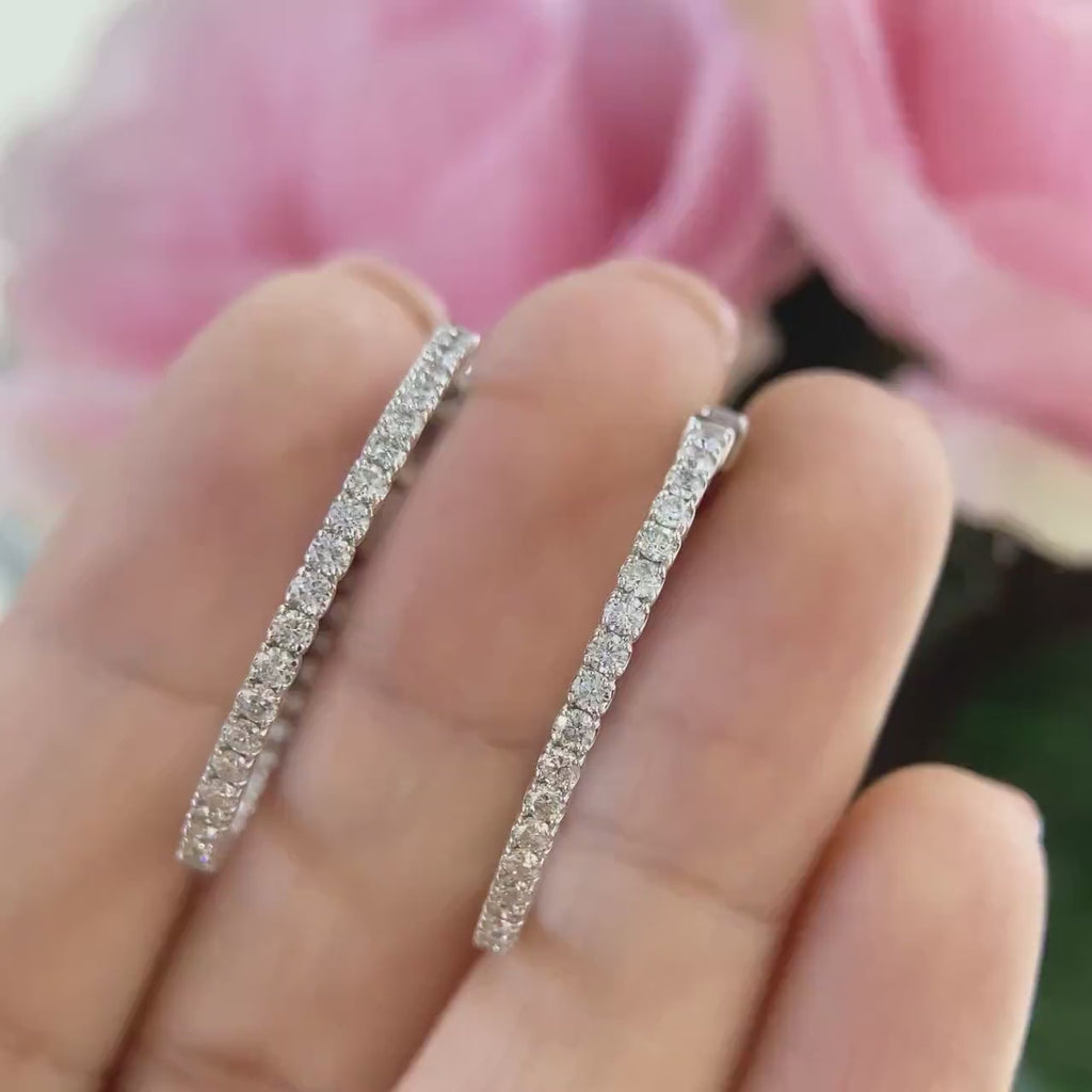 14K White Gold 1.55ct Natural Diamonds Hoops Earrings .DIER056 IIJJ