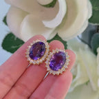 18K Yellow Gold Diamond & Amethyst Earrings – 2ct Diamonds, 16ct Amethysts COLER027 GJJJ