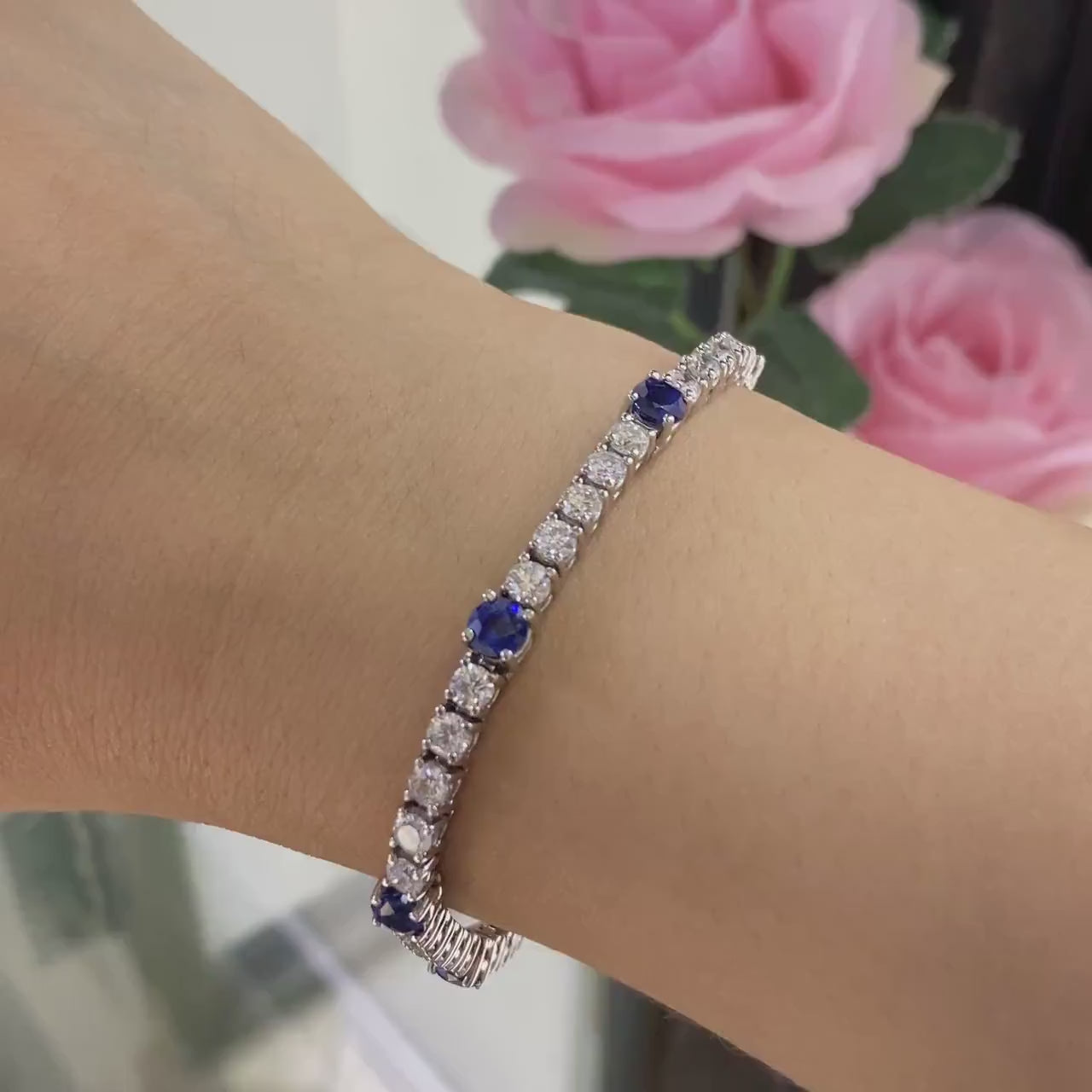 14K White Gold 4.60ct in Sapphires with 5.55ct in Diamonds Bracelet. SDB020 ZJJJ