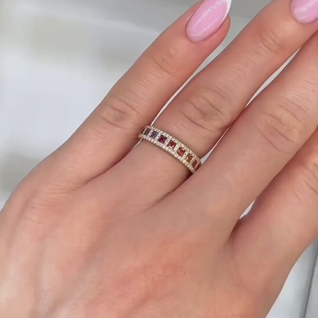 18KT Rose Gold Multi-Color Sapphire and Diamond Ring SDR994 ETJ