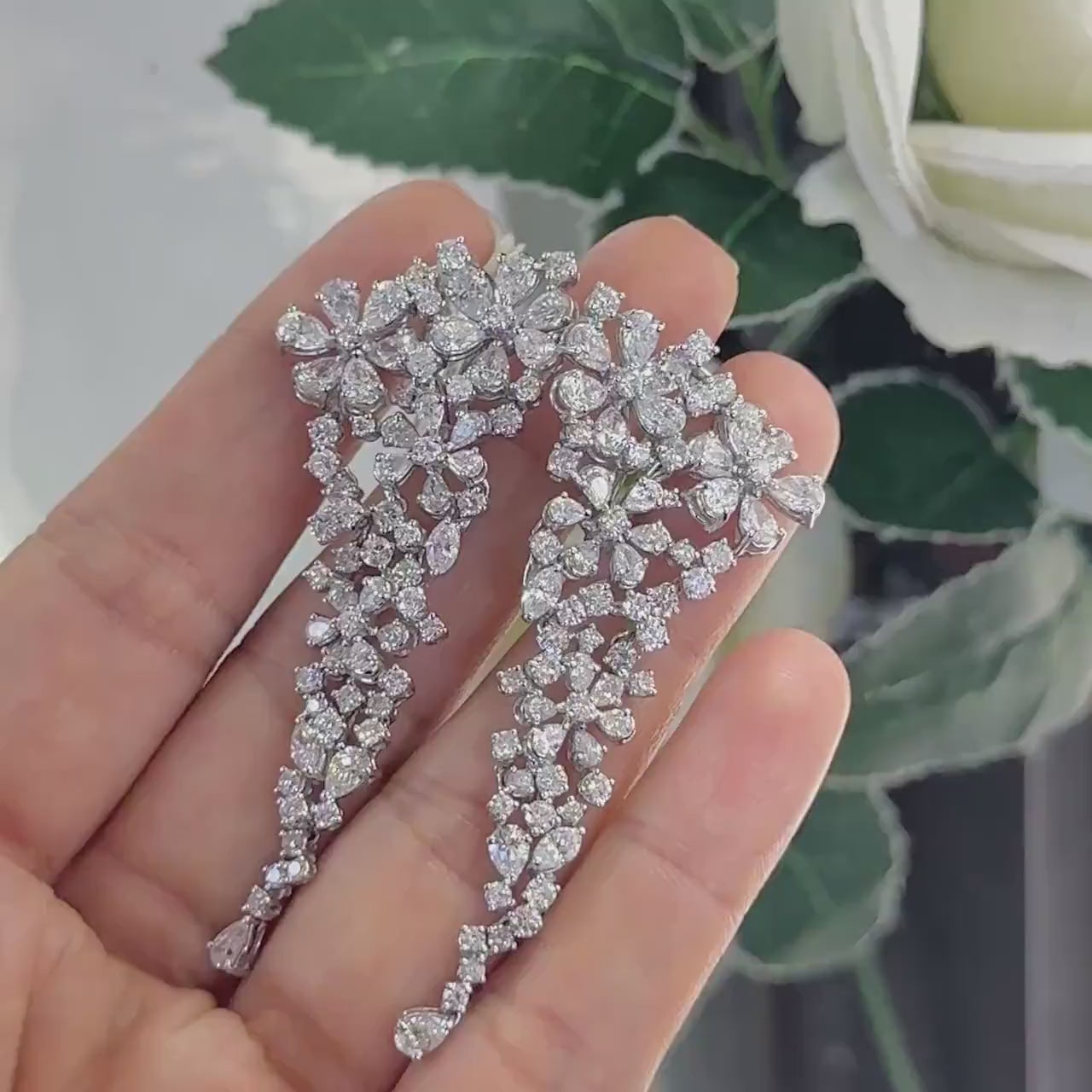 18K White Gold Multi-Cut Natural Diamond Earrings – 11.29CT | E86130-1 IJ.GJJ